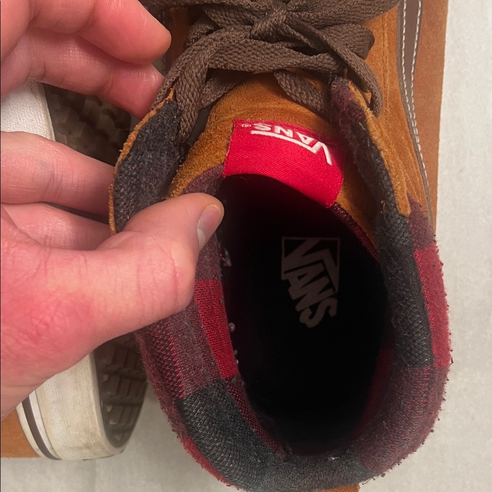 Vans Men's Tan and Red High-Top Sneakers - Picture 2 of 3
